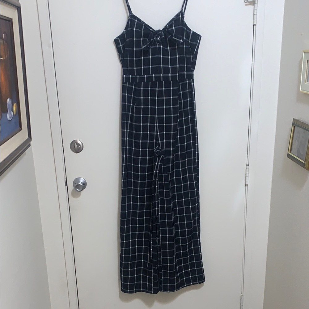 Romeo & Juliet Couture Black and White Grid Jumpsuit